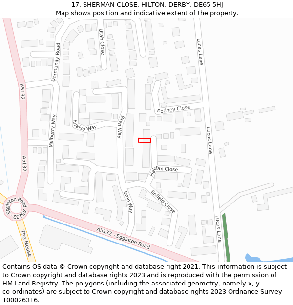 17, SHERMAN CLOSE, HILTON, DERBY, DE65 5HJ: Location map and indicative extent of plot