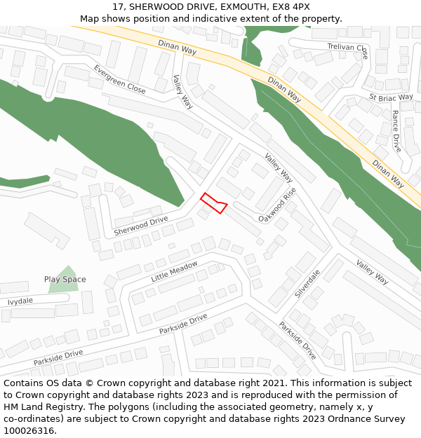 17, SHERWOOD DRIVE, EXMOUTH, EX8 4PX: Location map and indicative extent of plot