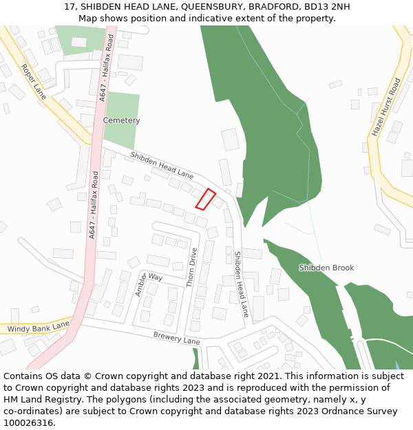 17, SHIBDEN HEAD LANE, QUEENSBURY, BRADFORD, BD13 2NH: Location map and indicative extent of plot