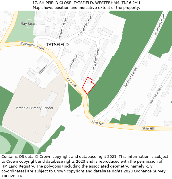 17, SHIPFIELD CLOSE, TATSFIELD, WESTERHAM, TN16 2AU: Location map and indicative extent of plot