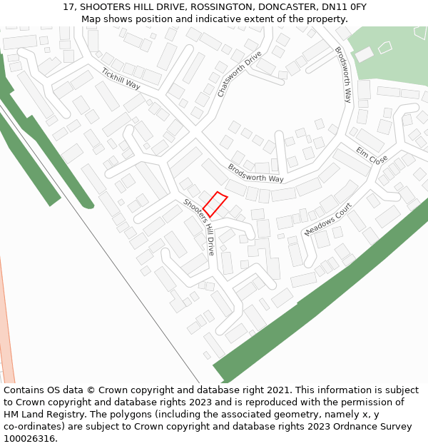 17, SHOOTERS HILL DRIVE, ROSSINGTON, DONCASTER, DN11 0FY: Location map and indicative extent of plot