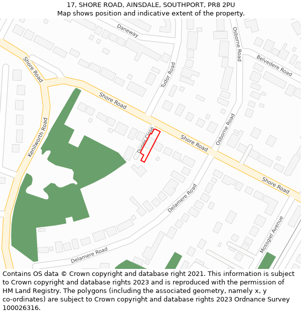 17, SHORE ROAD, AINSDALE, SOUTHPORT, PR8 2PU: Location map and indicative extent of plot