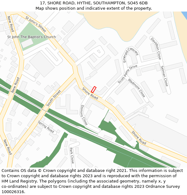 17, SHORE ROAD, HYTHE, SOUTHAMPTON, SO45 6DB: Location map and indicative extent of plot