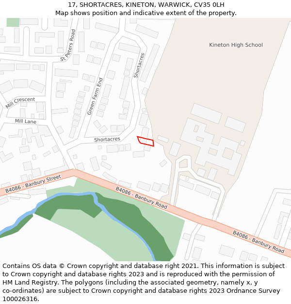 17, SHORTACRES, KINETON, WARWICK, CV35 0LH: Location map and indicative extent of plot