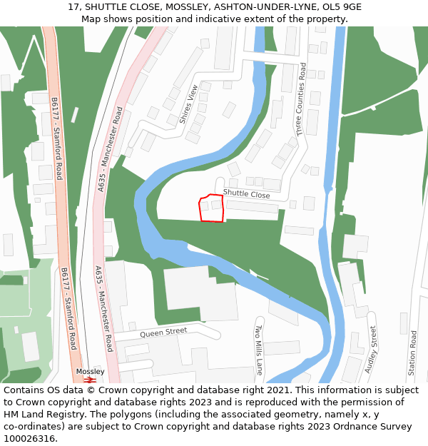 17, SHUTTLE CLOSE, MOSSLEY, ASHTON-UNDER-LYNE, OL5 9GE: Location map and indicative extent of plot