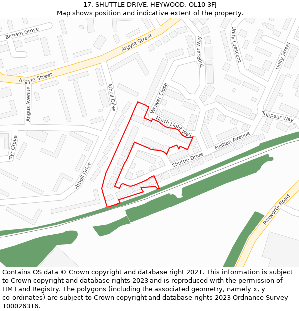 17, SHUTTLE DRIVE, HEYWOOD, OL10 3FJ: Location map and indicative extent of plot