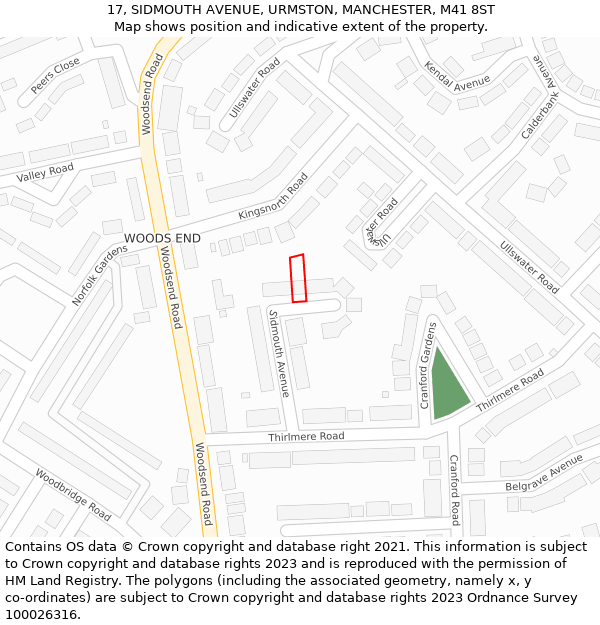 17, SIDMOUTH AVENUE, URMSTON, MANCHESTER, M41 8ST: Location map and indicative extent of plot