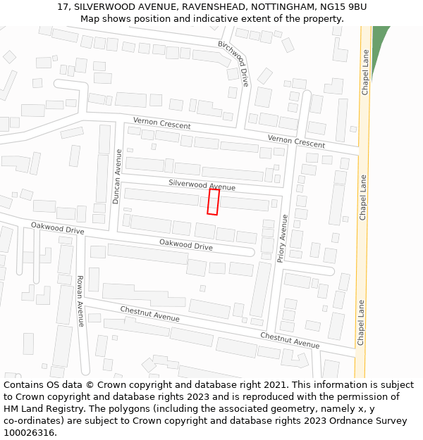17, SILVERWOOD AVENUE, RAVENSHEAD, NOTTINGHAM, NG15 9BU: Location map and indicative extent of plot