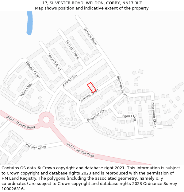 17, SILVESTER ROAD, WELDON, CORBY, NN17 3LZ: Location map and indicative extent of plot