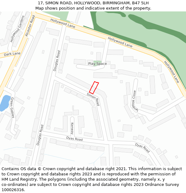 17, SIMON ROAD, HOLLYWOOD, BIRMINGHAM, B47 5LH: Location map and indicative extent of plot