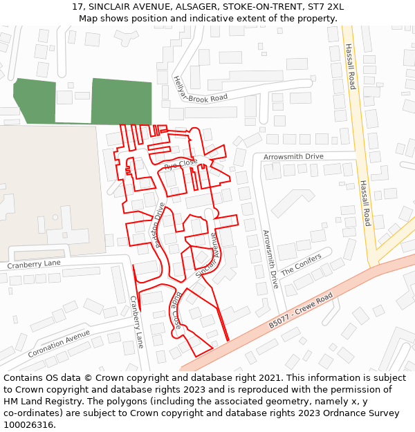 17, SINCLAIR AVENUE, ALSAGER, STOKE-ON-TRENT, ST7 2XL: Location map and indicative extent of plot