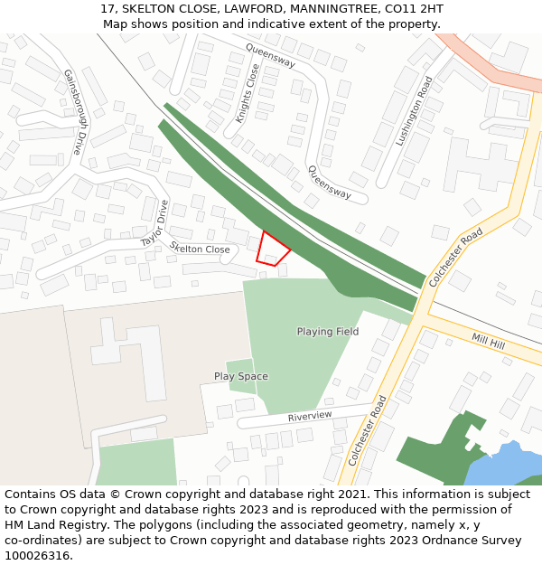 17, SKELTON CLOSE, LAWFORD, MANNINGTREE, CO11 2HT: Location map and indicative extent of plot