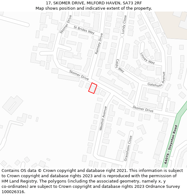 17, SKOMER DRIVE, MILFORD HAVEN, SA73 2RF: Location map and indicative extent of plot