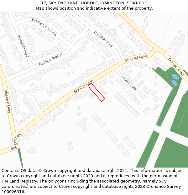 17, SKY END LANE, HORDLE, LYMINGTON, SO41 0HG: Location map and indicative extent of plot