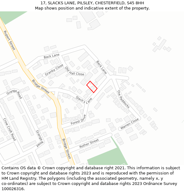 17, SLACKS LANE, PILSLEY, CHESTERFIELD, S45 8HH: Location map and indicative extent of plot