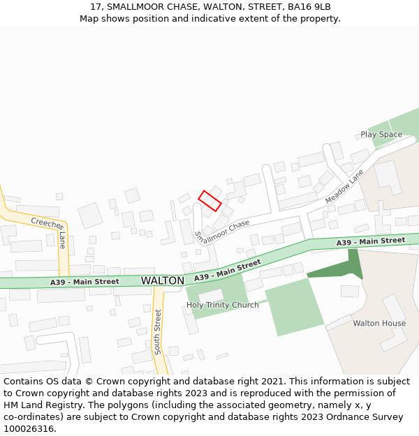 17, SMALLMOOR CHASE, WALTON, STREET, BA16 9LB: Location map and indicative extent of plot