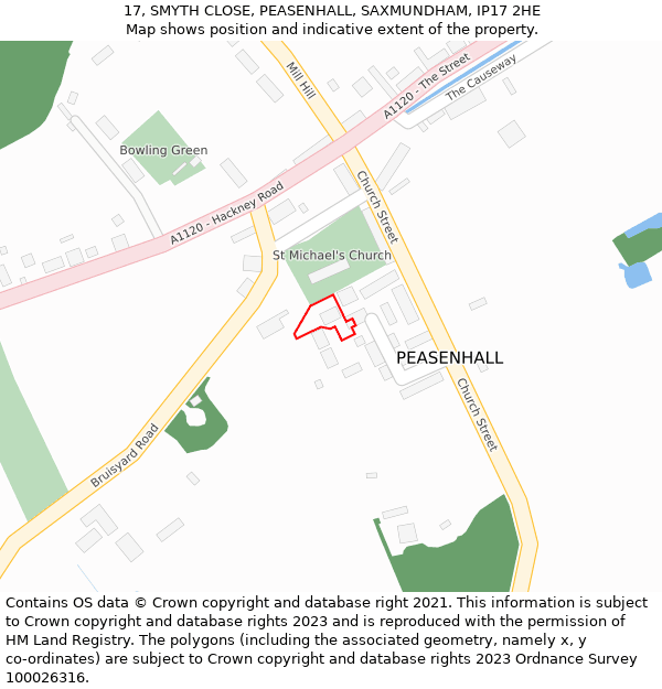 17, SMYTH CLOSE, PEASENHALL, SAXMUNDHAM, IP17 2HE: Location map and indicative extent of plot