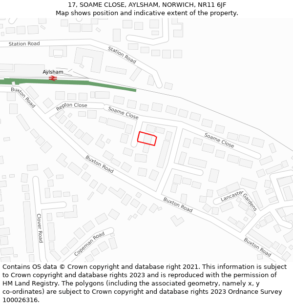 17, SOAME CLOSE, AYLSHAM, NORWICH, NR11 6JF: Location map and indicative extent of plot