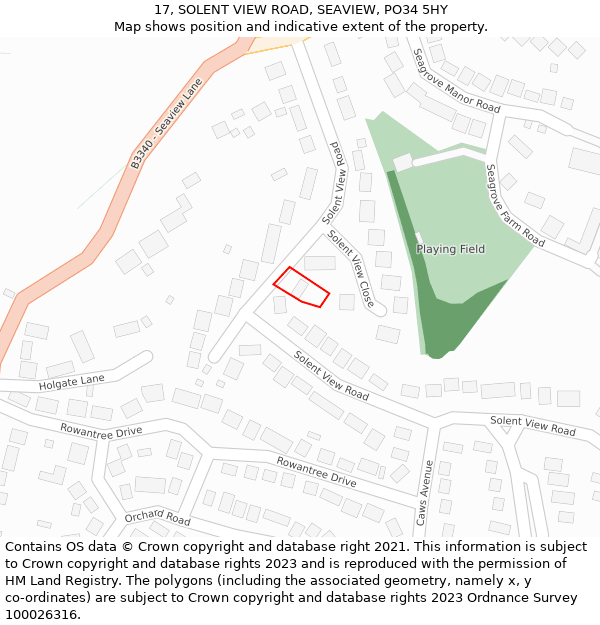 17, SOLENT VIEW ROAD, SEAVIEW, PO34 5HY: Location map and indicative extent of plot