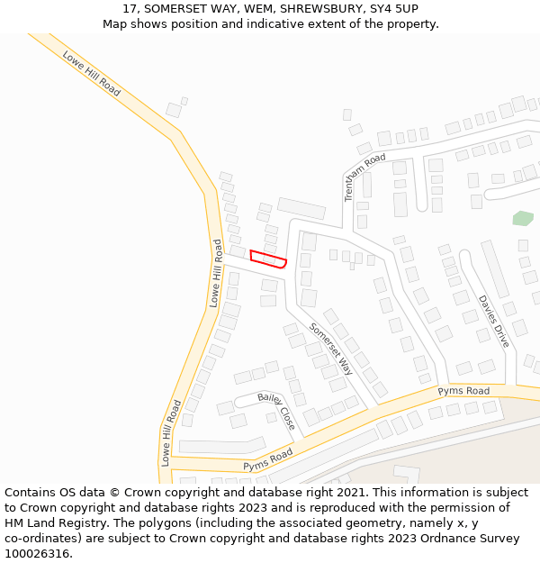 17, SOMERSET WAY, WEM, SHREWSBURY, SY4 5UP: Location map and indicative extent of plot