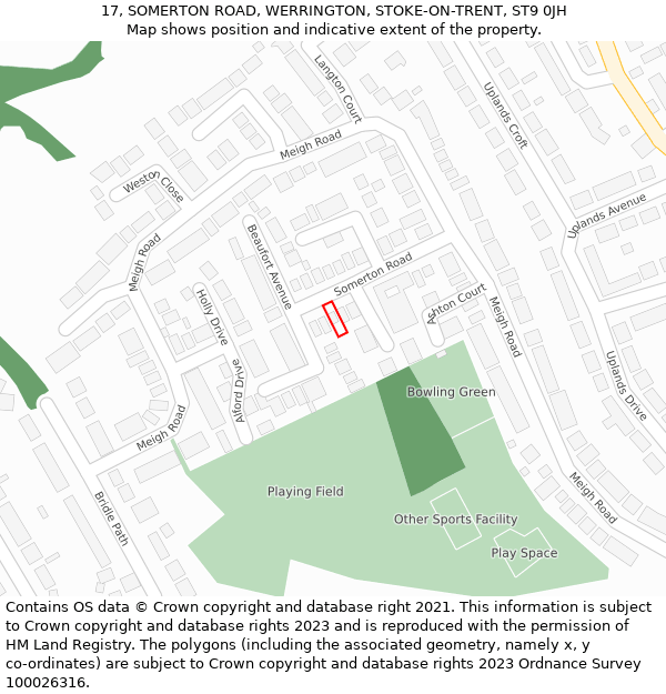 17, SOMERTON ROAD, WERRINGTON, STOKE-ON-TRENT, ST9 0JH: Location map and indicative extent of plot