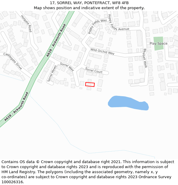 17, SORREL WAY, PONTEFRACT, WF8 4FB: Location map and indicative extent of plot