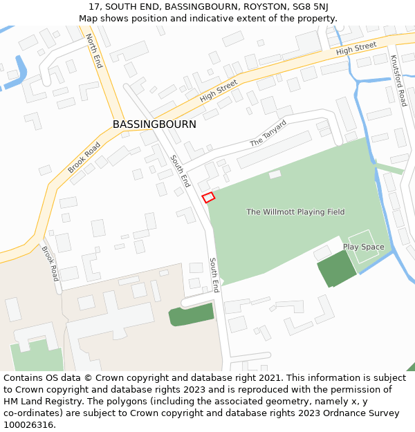 17, SOUTH END, BASSINGBOURN, ROYSTON, SG8 5NJ: Location map and indicative extent of plot