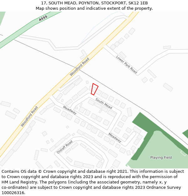 17, SOUTH MEAD, POYNTON, STOCKPORT, SK12 1EB: Location map and indicative extent of plot