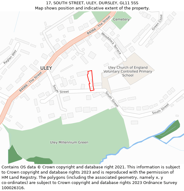17, SOUTH STREET, ULEY, DURSLEY, GL11 5SS: Location map and indicative extent of plot