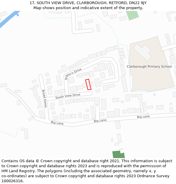 17, SOUTH VIEW DRIVE, CLARBOROUGH, RETFORD, DN22 9JY: Location map and indicative extent of plot