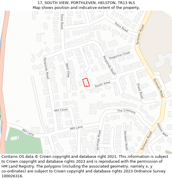 17, SOUTH VIEW, PORTHLEVEN, HELSTON, TR13 9LS: Location map and indicative extent of plot