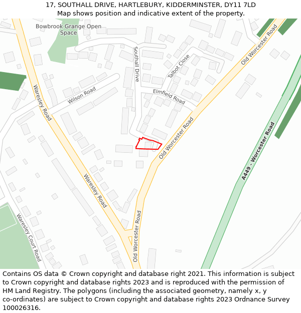 17, SOUTHALL DRIVE, HARTLEBURY, KIDDERMINSTER, DY11 7LD: Location map and indicative extent of plot