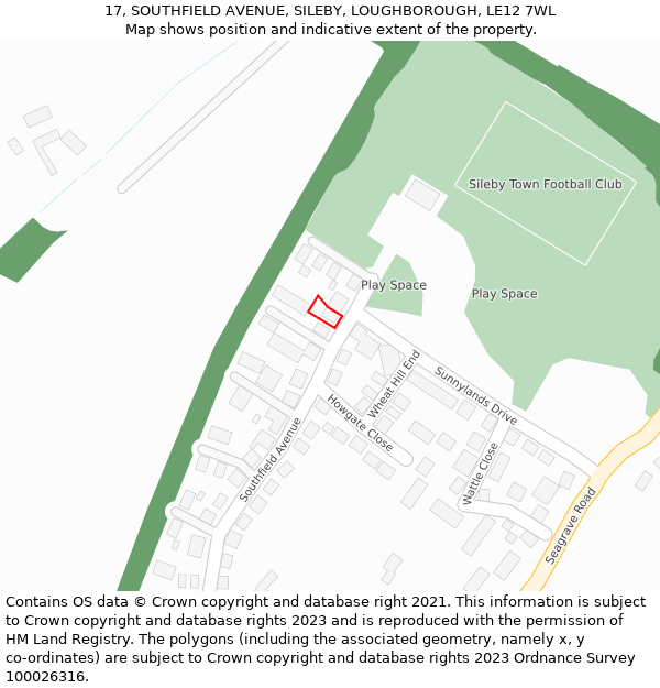 17, SOUTHFIELD AVENUE, SILEBY, LOUGHBOROUGH, LE12 7WL: Location map and indicative extent of plot
