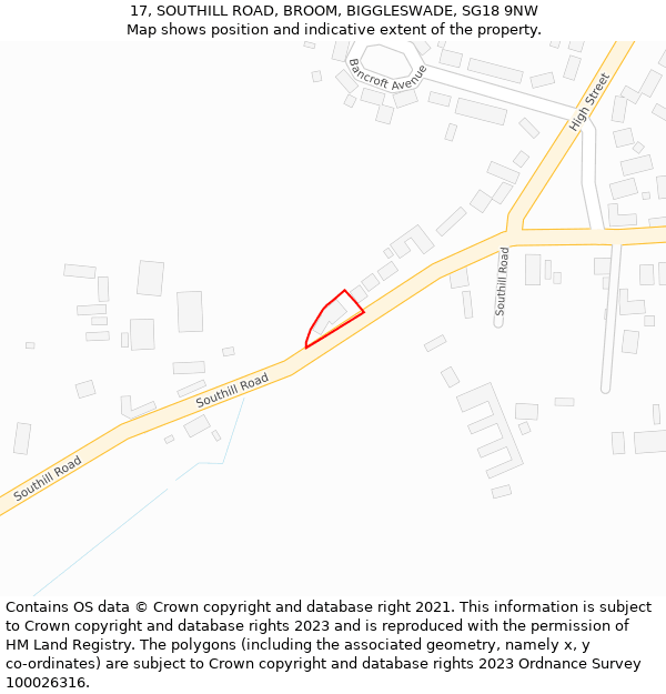 17, SOUTHILL ROAD, BROOM, BIGGLESWADE, SG18 9NW: Location map and indicative extent of plot