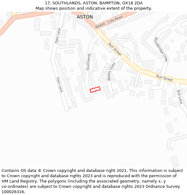 17, SOUTHLANDS, ASTON, BAMPTON, OX18 2DA: Location map and indicative extent of plot