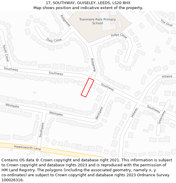 17, SOUTHWAY, GUISELEY, LEEDS, LS20 8HX: Location map and indicative extent of plot