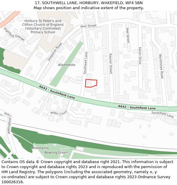 17, SOUTHWELL LANE, HORBURY, WAKEFIELD, WF4 5BN: Location map and indicative extent of plot