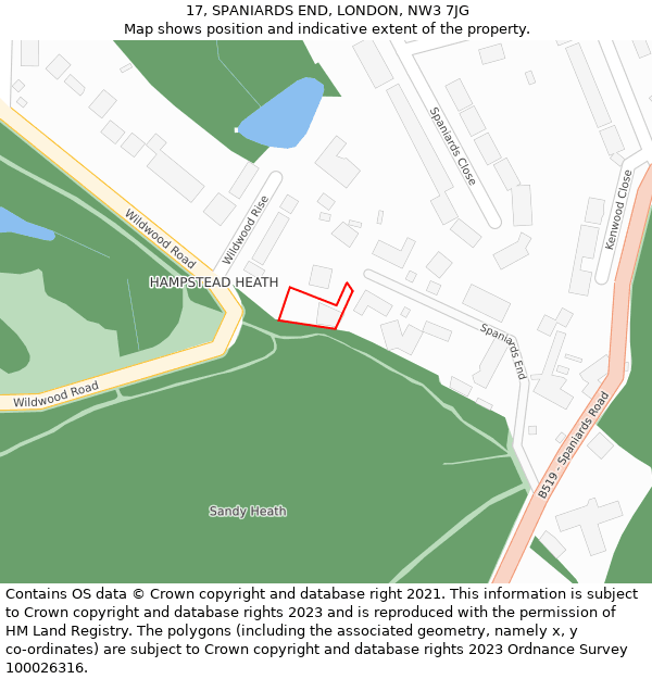 17, SPANIARDS END, LONDON, NW3 7JG: Location map and indicative extent of plot