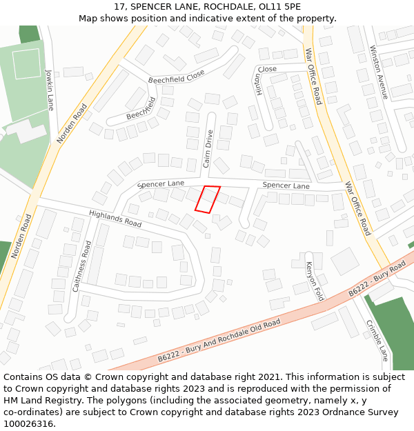 17, SPENCER LANE, ROCHDALE, OL11 5PE: Location map and indicative extent of plot