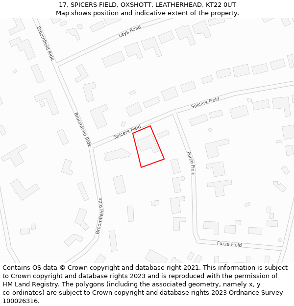 17, SPICERS FIELD, OXSHOTT, LEATHERHEAD, KT22 0UT: Location map and indicative extent of plot