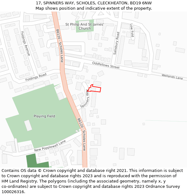 17, SPINNERS WAY, SCHOLES, CLECKHEATON, BD19 6NW: Location map and indicative extent of plot