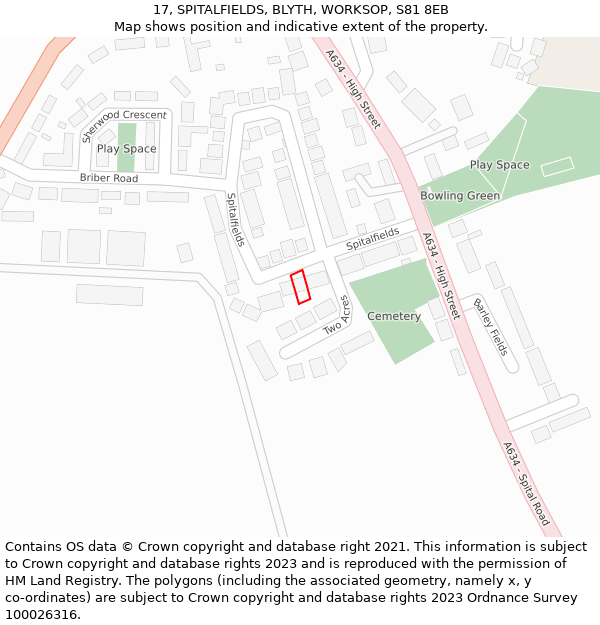 17, SPITALFIELDS, BLYTH, WORKSOP, S81 8EB: Location map and indicative extent of plot