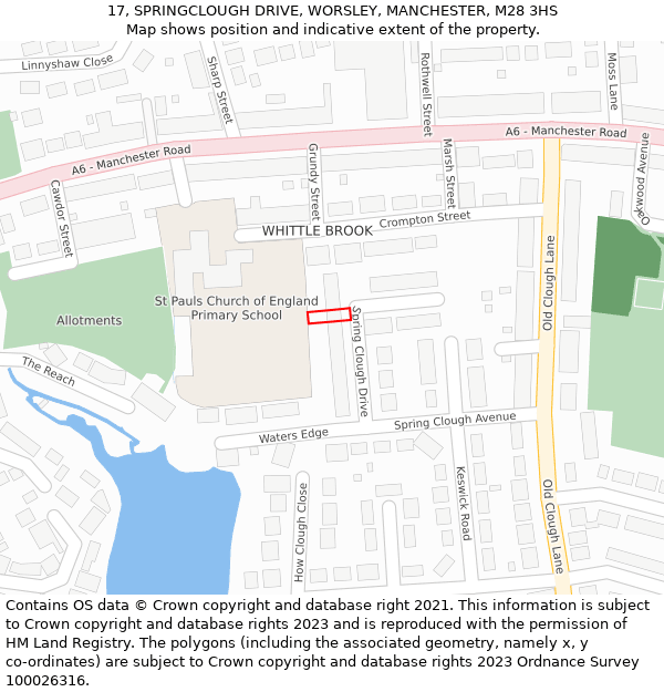 17, SPRINGCLOUGH DRIVE, WORSLEY, MANCHESTER, M28 3HS: Location map and indicative extent of plot