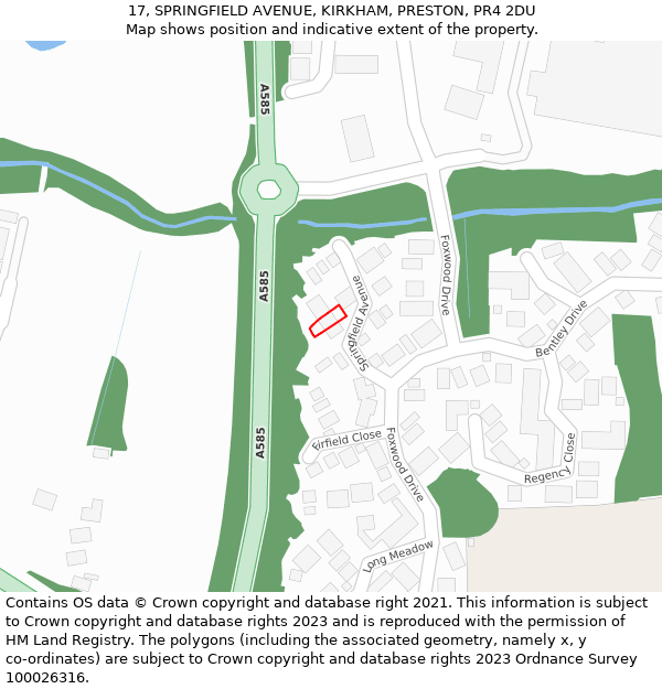 17, SPRINGFIELD AVENUE, KIRKHAM, PRESTON, PR4 2DU: Location map and indicative extent of plot