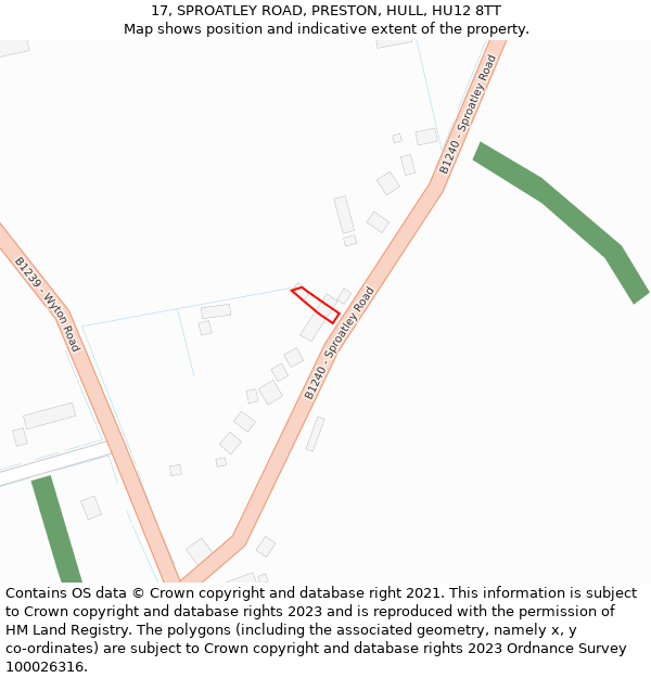 17, SPROATLEY ROAD, PRESTON, HULL, HU12 8TT: Location map and indicative extent of plot