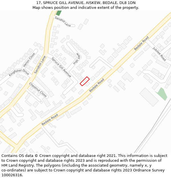 17, SPRUCE GILL AVENUE, AISKEW, BEDALE, DL8 1DN: Location map and indicative extent of plot