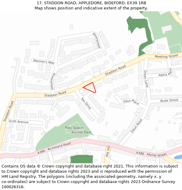 17, STADDON ROAD, APPLEDORE, BIDEFORD, EX39 1RB: Location map and indicative extent of plot