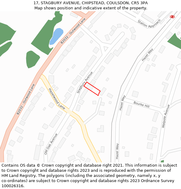 17, STAGBURY AVENUE, CHIPSTEAD, COULSDON, CR5 3PA: Location map and indicative extent of plot