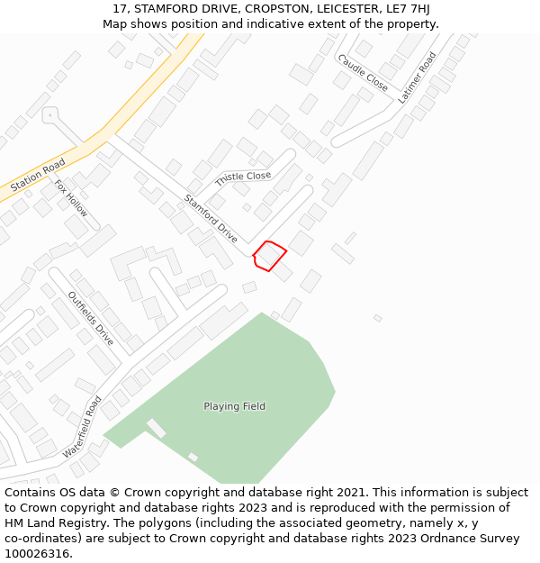 17, STAMFORD DRIVE, CROPSTON, LEICESTER, LE7 7HJ: Location map and indicative extent of plot