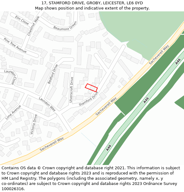 17, STAMFORD DRIVE, GROBY, LEICESTER, LE6 0YD: Location map and indicative extent of plot